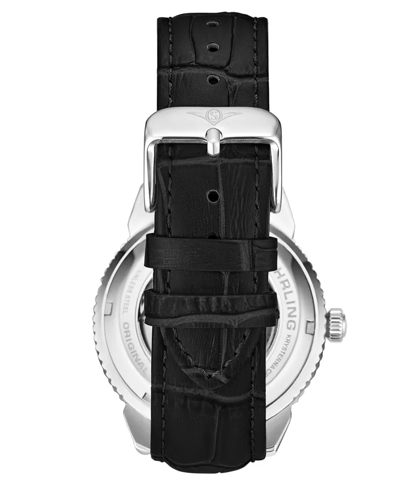 Men's Automatic Black Alligator Embossed Genuine Leather Strap Watch 40mm