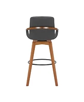 Baylor Swivel Wood Bar or Counter Stool Faux Leather