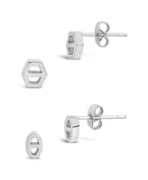 Women's Geometric Anchor Chain Link Silver Plated Stud Earrings Set of 2 - Silver