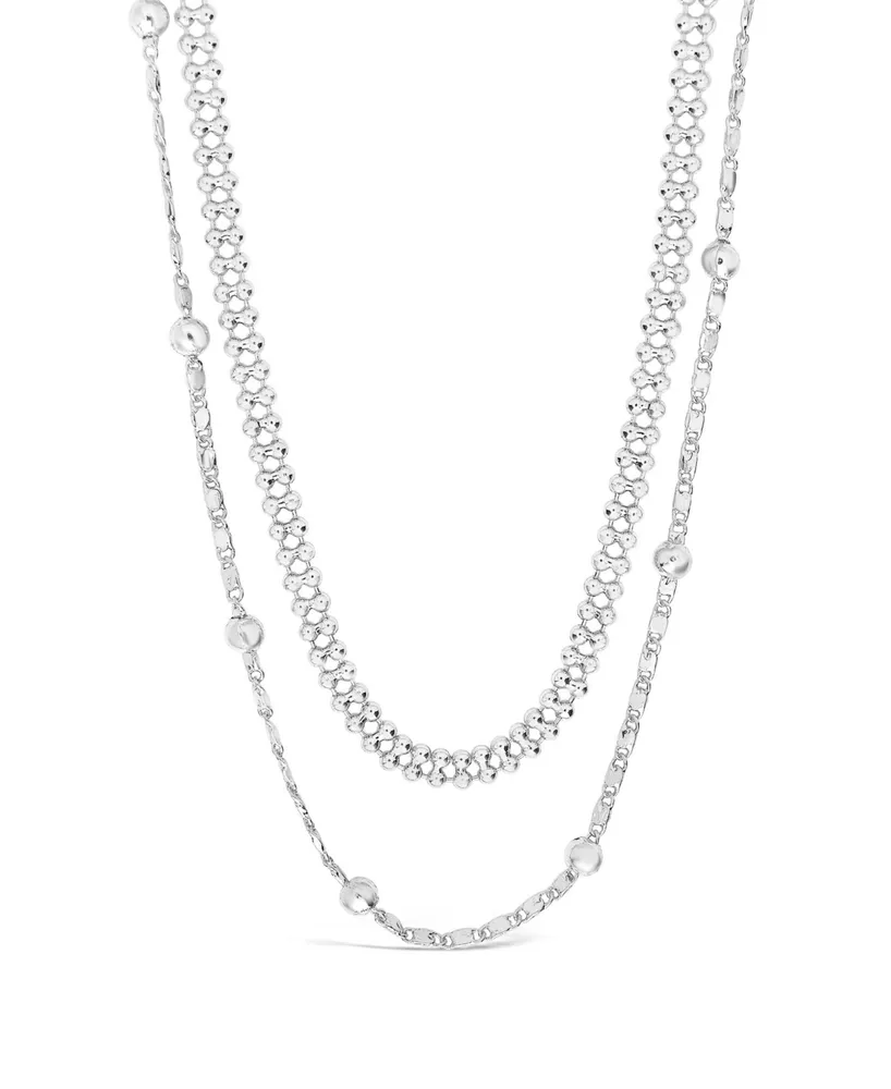 Women's Layered Beaded Silver Plated Chain Necklace