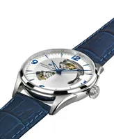 Hamilton Men's Swiss Automatic Jazzmaster Open Heart Blue Leather Strap Watch 42mm