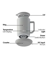 ionMug and Coaster - Stainless Steel Self-Heating Coffee Mug with Lid