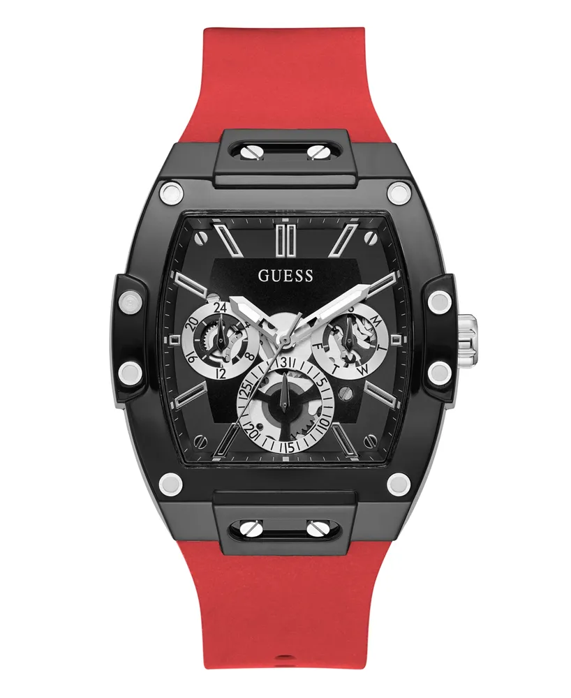 Mens Multi-Function Black and Red Silicone Watch 43mm