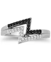 Enchanted Disney Fine Jewelry Black Diamond (1/8 ct. t.w.) & White Diamond (1/8 ct. t.w.) Cruella Double Lightening Bolt Ring in Sterling Silver & Bla
