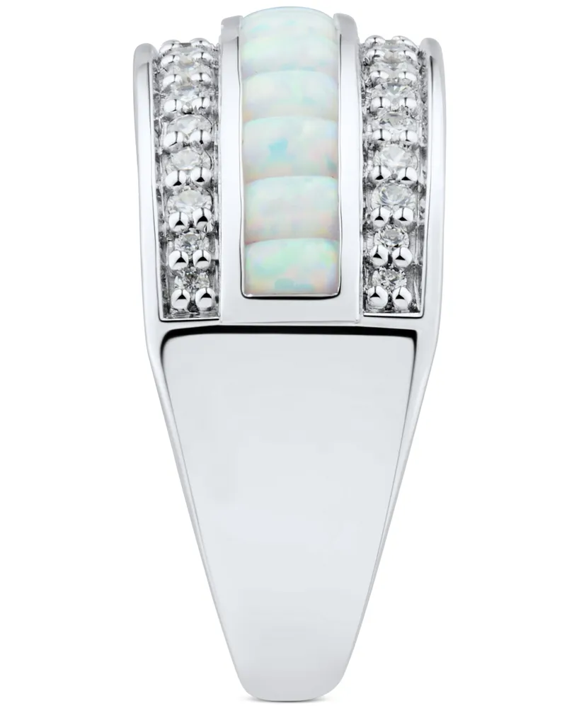 Lab-Grown Opal (5/8 ct. t.w.) & Cubic Zirconia Statement Ring in Sterling Silver