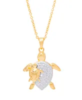 Diamond Accent Turtle Pendant 18" Necklace in Gold Plate