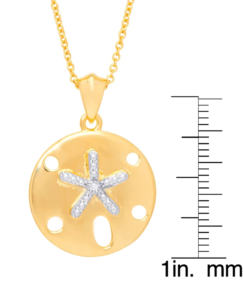 Diamond Accent Sand Dollar Pendant 18" Necklace in Gold Plate