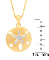 Diamond Accent Sand Dollar Pendant 18" Necklace in Gold Plate