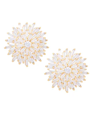 Cubic Zirconia Sun Stud Earrings in Gold Plate