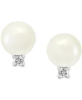 Effy Cultured Freshwater Pearl (7 mm) & Diamond (1/10 ct. t.w.) Stud Earrings in Sterling Silver