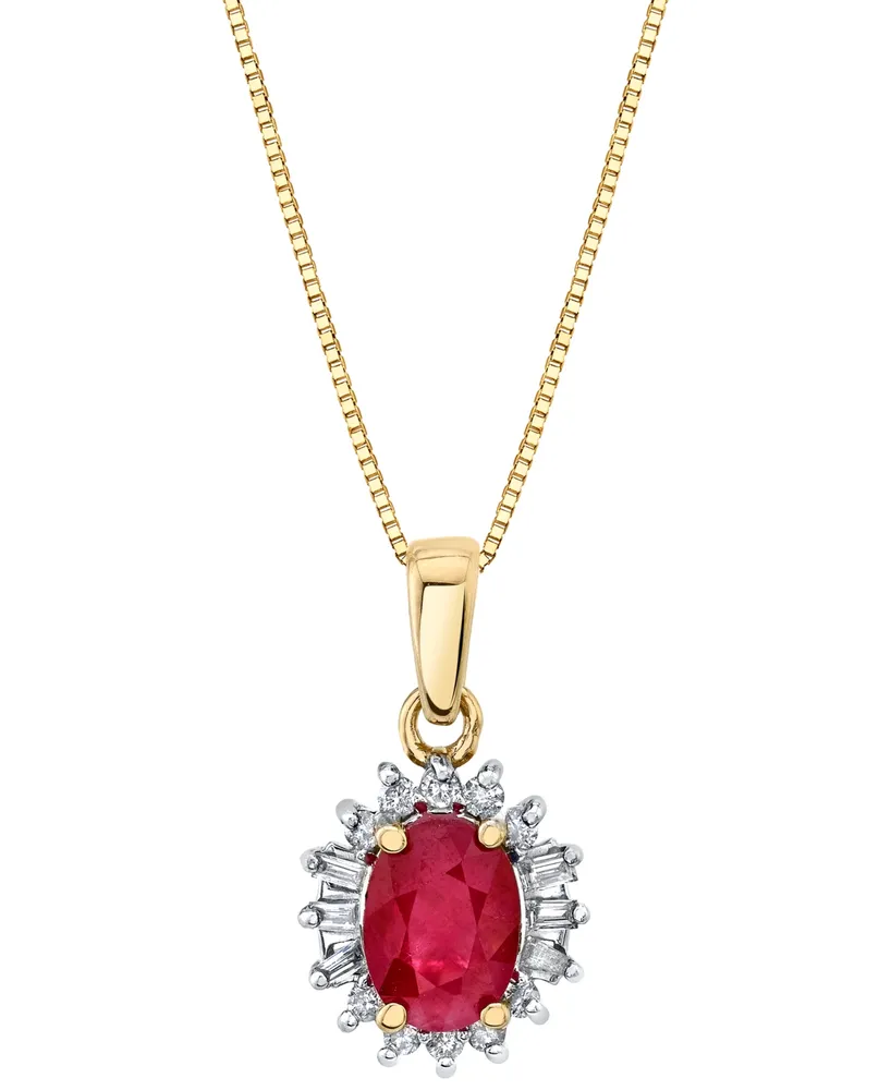 Ruby (1 ct. t.w.) & Diamond (1/5 ct. t.w.) Halo 18" Pendant Necklace in 10k Gold