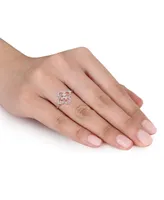 Morganite (1/2 ct. t.w.) and White Topaz (1/4 Rose Gold Plated Silver, Floral Ring