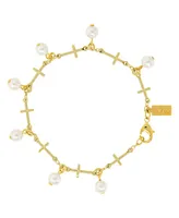 14K Gold Dipped Multi Cross Imitation Pearl Link Bracelet