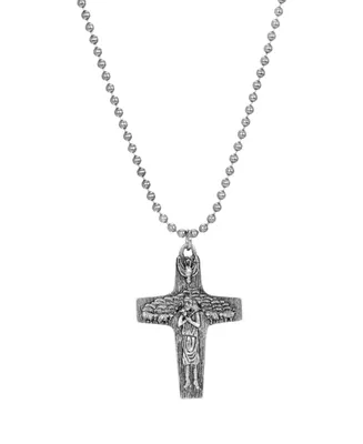 Men's Pewter Shepard and Sheep Cross Necklace - Silver