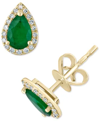 Effy Emerald (3/4 ct. t.w.) & Diamond (1/10 ct. t.w.) Stud Earrings in 14k Gold