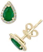 Effy Emerald (3/4 ct. t.w.) & Diamond (1/10 ct. t.w.) Stud Earrings in 14k Gold