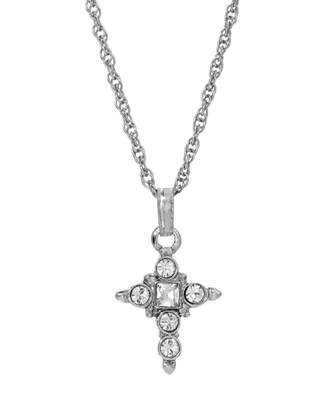 Silver-Tone Crystal Cross Pendant Necklace