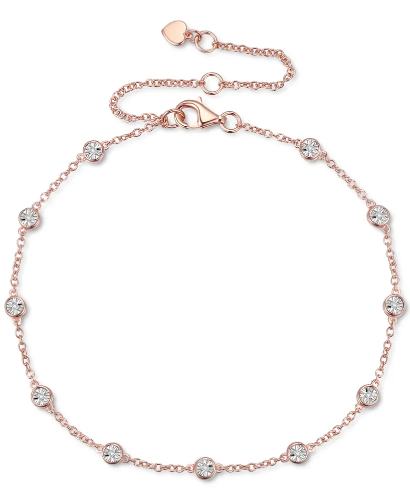 Diamond Bezel Chain Bracelet (1/10 ct. t.w.) Sterling Silver, 14k Gold-Plated Silver or Rose