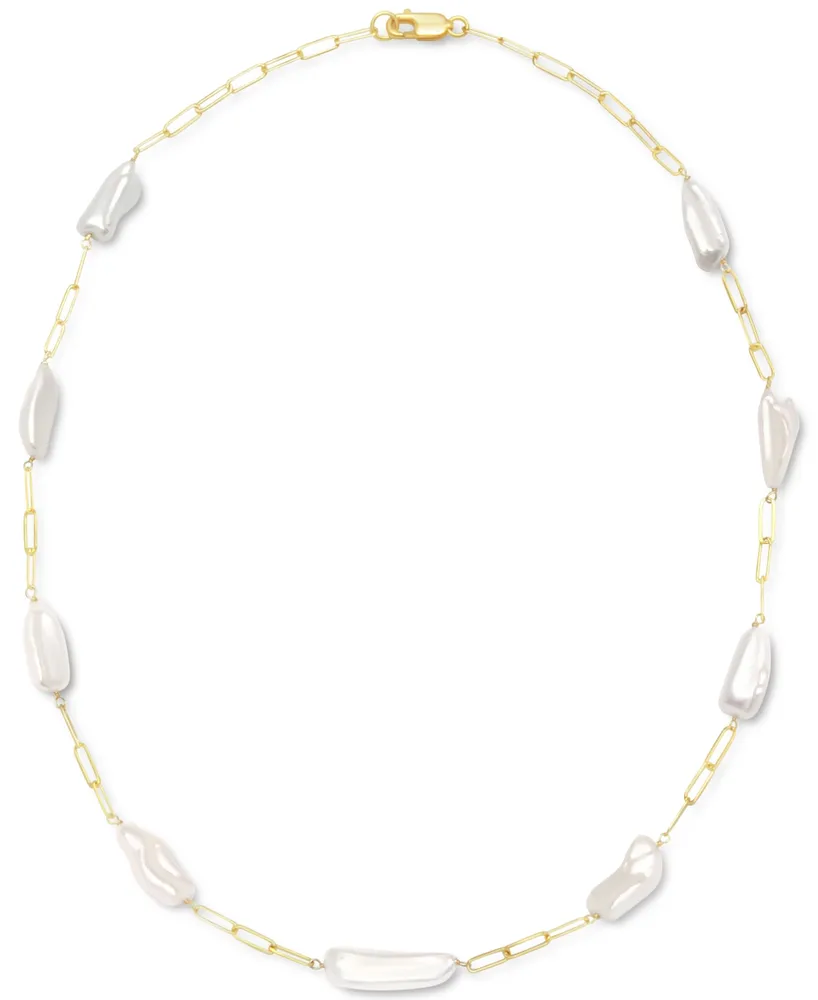 Cultured Freshwater Baroque Pearl (8 x 22mm) 24" Paperclip Necklace in 14k Gold-Plated Sterling Silver