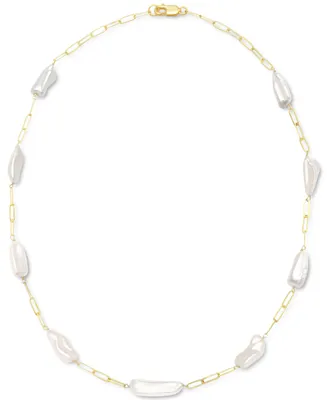 Cultured Freshwater Baroque Pearl (8 x 22mm) 24" Paperclip Necklace in 14k Gold-Plated Sterling Silver