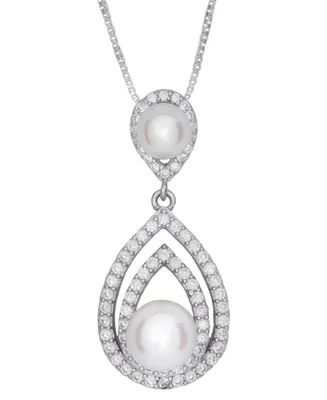 Cultured Freshwater Pearl (5 & 7mm) & Cubic Zirconia Teardrop 18" Pendant Necklace in Sterling Silver