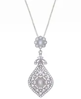 Cultured Freshwater Pearl (4 & 6mm) & Cubic Zirconia Vintage Filigree 18" Pendant Necklace in Sterling Silver