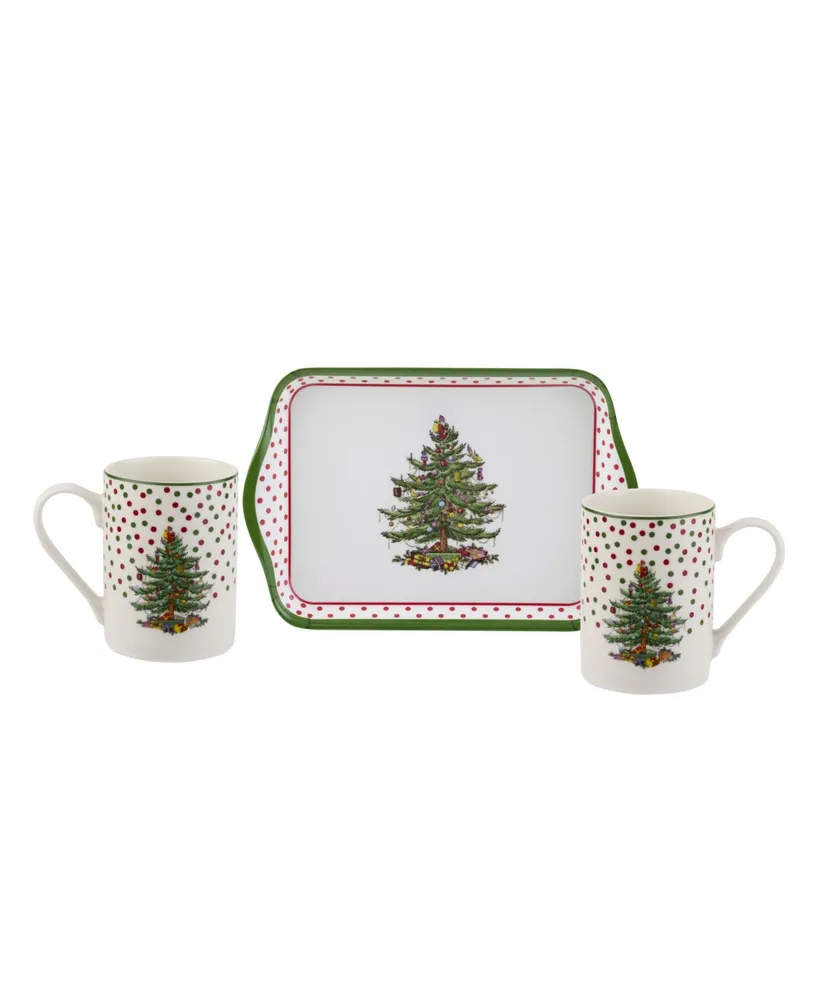 Spode Christmas Tree Polka Dot Mug and Tray Set, 3 Pieces