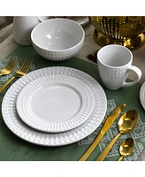 Elama Cara 16 Piece Round Porcelain Dinnerware Set in White