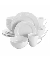 Elama Cara 16 Piece Round Porcelain Dinnerware Set in White