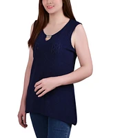 Women's Sleeveless Knit Eyelet Top with Hardware