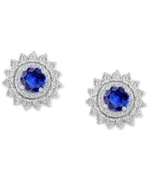 Sapphire (5/8 ct. t.w.) & Diamond (1/5 Halo Stud Earrings 14k White Gold (Also Emerald)