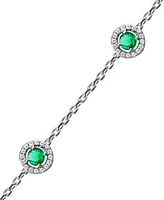 Sapphire (7/8 ct. t.w.) & Diamond (1/4 Halo Chain Link Bracelet 14k White Gold (Also Ruby Emerald)