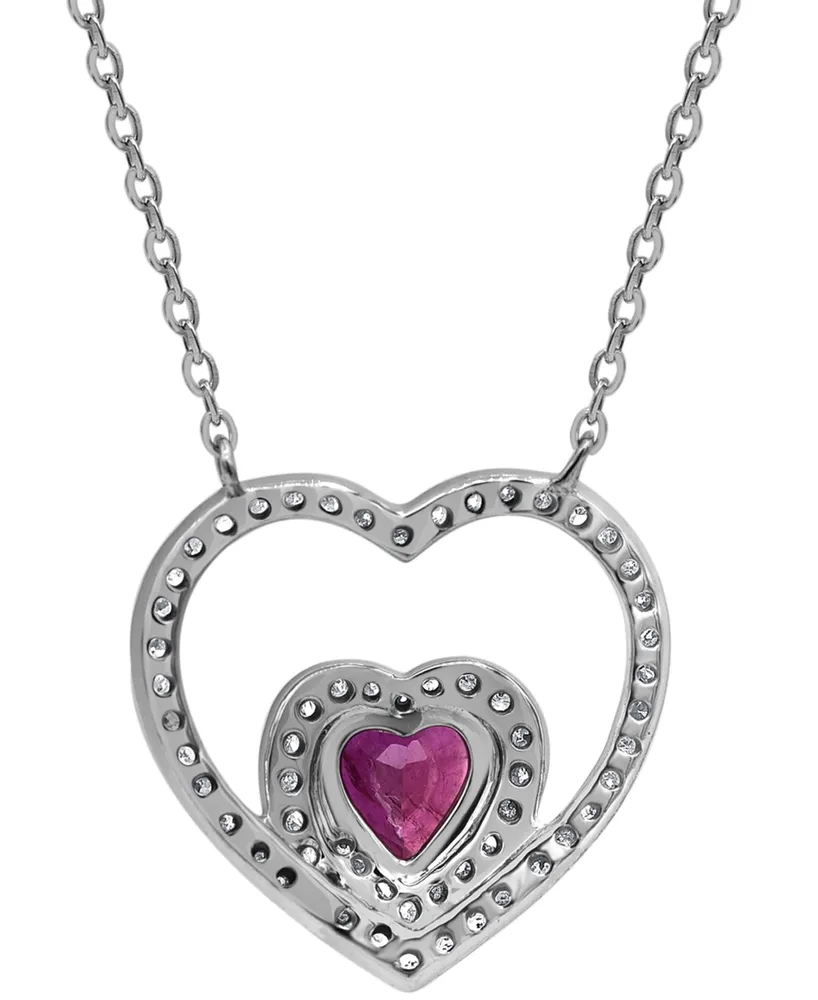 Ruby (5/8 ct. t.w.) & Diamond (1/4 ct. t.w.) Heart 16" Pendant Necklace in 14k White Gold