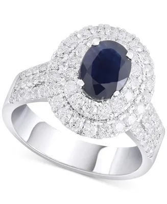 Sapphire (1-5/8 ct. t.w.) & Diamond (1-1/4 ct. t.w.) Oval Double Halo Ring in 14k White Gold