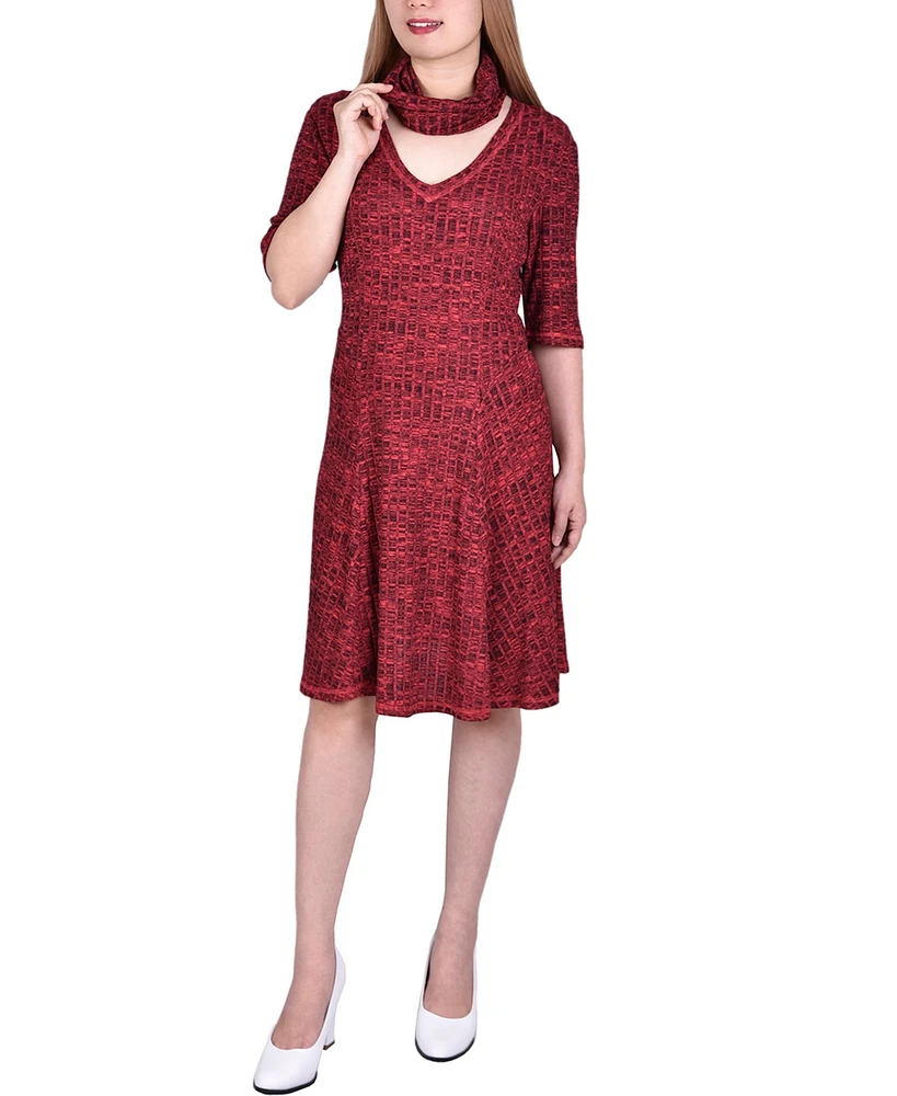 Women's Elbow Sleeve Ribbed Dress with Matching Face Covering/Headband