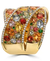 Effy Multi-Gemstone (5-3/4 ct. t.w.) & Diamond (1/3 ct. t.w.) Crossover Wide Statement Ring in 14k Gold