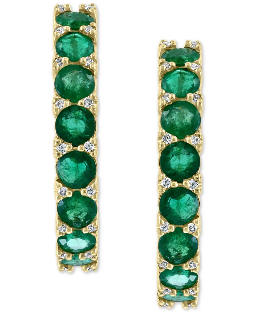 Effy Emerald (2-3/4 ct. t.w.) & Diamond (1/6 ct. t.w.) Hoop Earrings in 14k Gold
