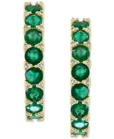 Effy Emerald (2-3/4 ct. t.w.) & Diamond (1/6 ct. t.w.) Hoop Earrings in 14k Gold