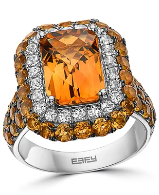 Effy Citrine (6-3/4 ct. t.w.) & White Topaz (5/8 ct. t.w.) Halo Statement Ring in Sterling Silver