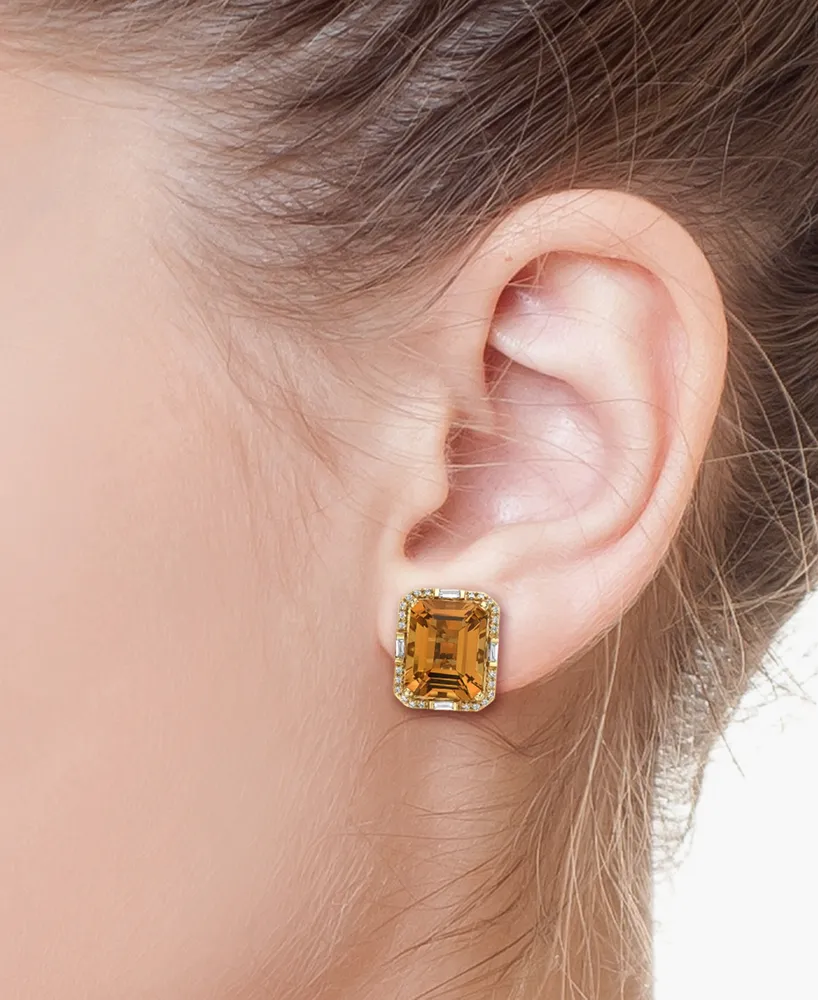 Effy Citrine (6-1/10 ct. t.w.) & Diamond (1/4 ct. t.w.) Stud Earrings in 14k Gold