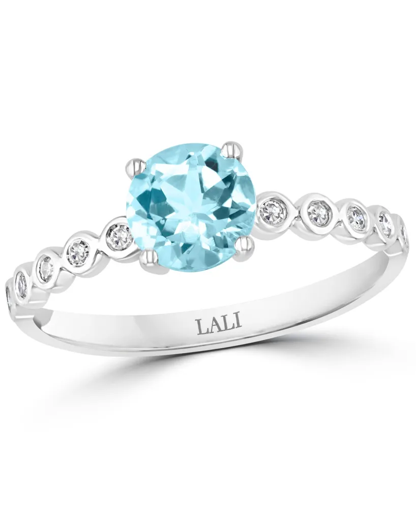 Aquamarine (3/4 ct. t.w.) & Diamond (1/10 ct. t.w.) Ring in 14k White Gold