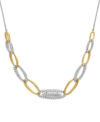 Wrapped in Love Diamond Chain Link Statement Necklace (1 ct. t.w.) in Sterling Silver & 14k Gold-Plate, 16" + 4" extender, Created for Macy's