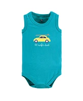 Hudson Baby Baby Boys Cotton Sleeveless Bodysuits, Surfer Dude, 5-Pack