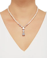 Arabella Cultured Freshwater Pearl (5-6mm) & Cubic Zirconia 18" Statement Necklace in Sterling Silver