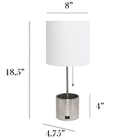 Simple Designs Hammered Metal Organizer Table Lamp with Usb Charging Port and Fabric Shade