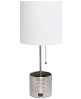 Simple Designs Hammered Metal Organizer Table Lamp with Usb Charging Port and Fabric Shade