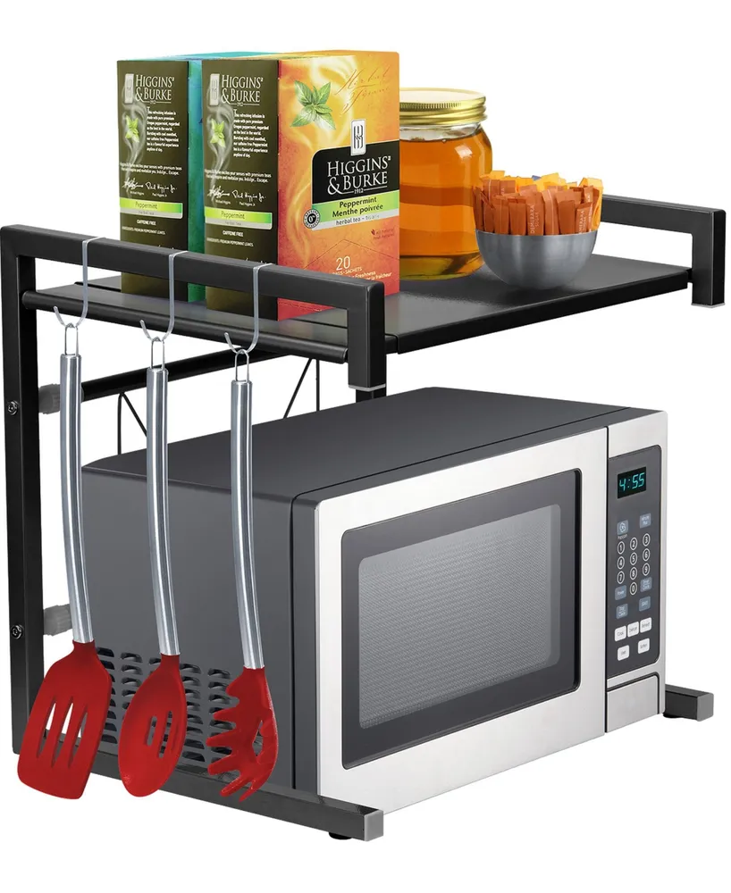 Mind Reader Microwave Shelf Counter Unit with Hooks - Black