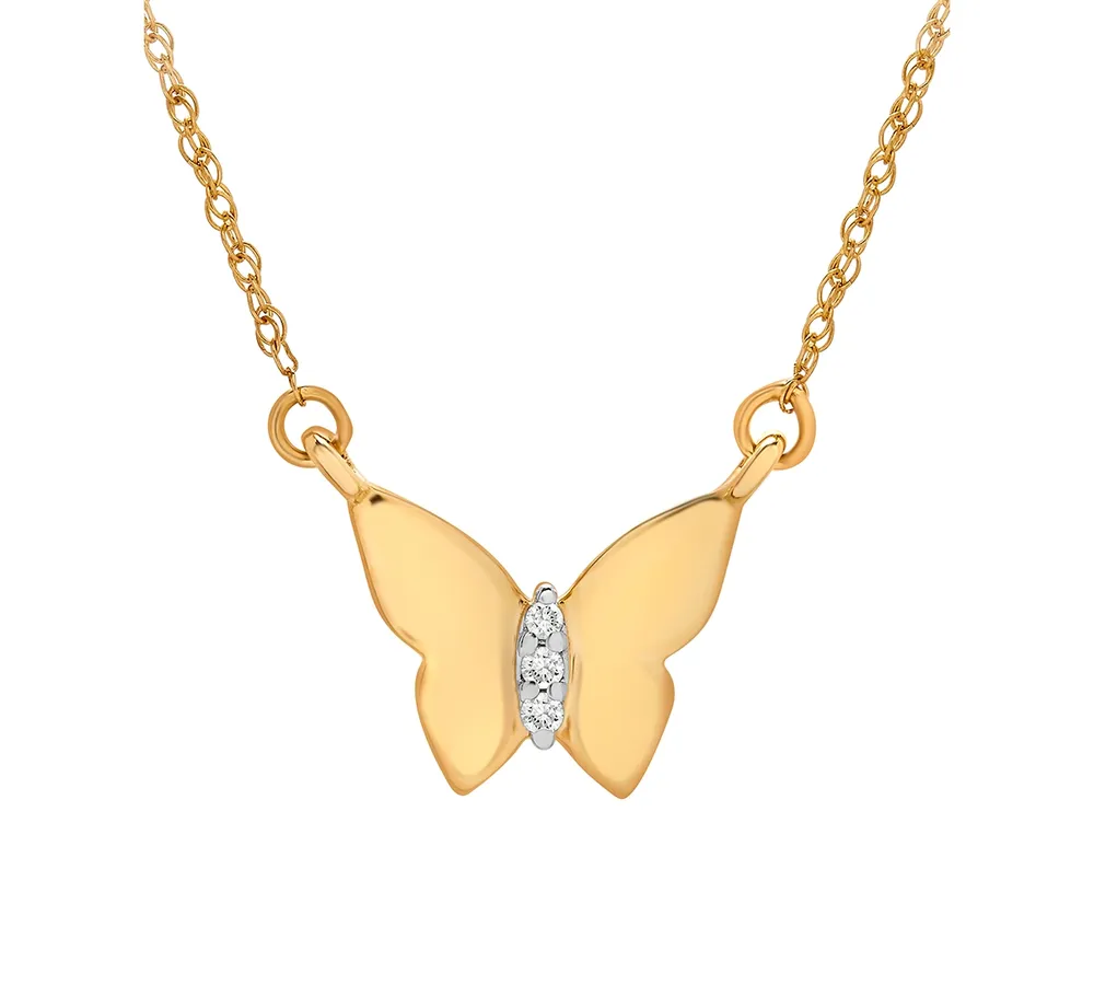 Wrapped Diamond Accent Butterfly 17" Pendant Necklace in 14k Yellow, White or Rose Gold, Created for Macy's