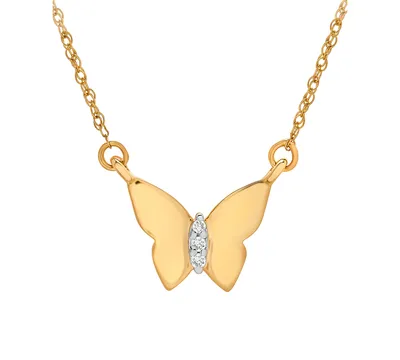 Wrapped Diamond Accent Butterfly 17" Pendant Necklace in 14k Yellow, White or Rose Gold, Created for Macy's