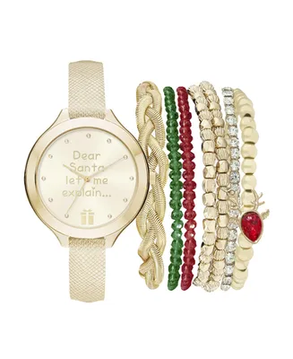 Jessica Carlyle Women's Analog Dear Santa Strap Watch 34mm with Red, Green and Gold-Tone Bracelets Set - Gold